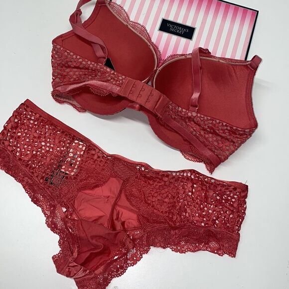 🔥VICTORIA SECRET BRA Very Sexy Set 2pc PUSH-UP SZ32D /M open back cheeky pink - Picture 6 of 10